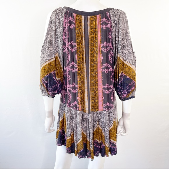 Free People Multicolor Damask Print Cold Shoulder Mini Dress Tunic Size XS - Picture 6 of 9
